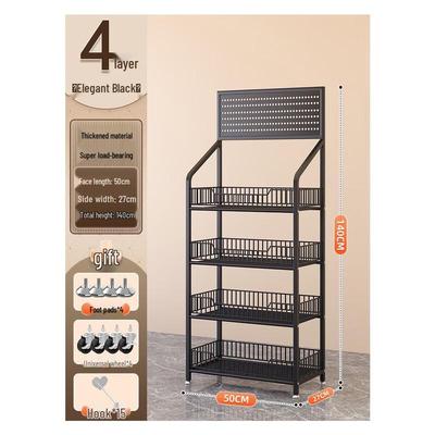 Commercial 4-Tier Display Shelf with Hooks & Wheels