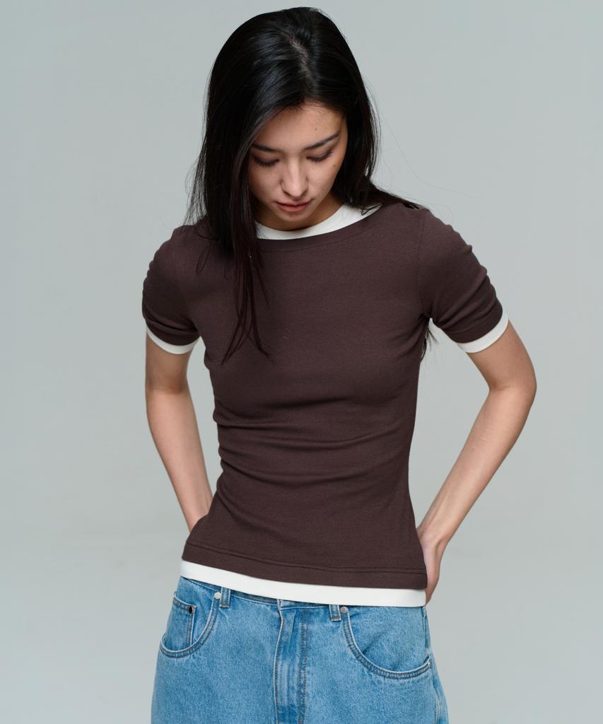 ERA Women Boat Neck Double Layer Slim Rib T - Toasted Cream