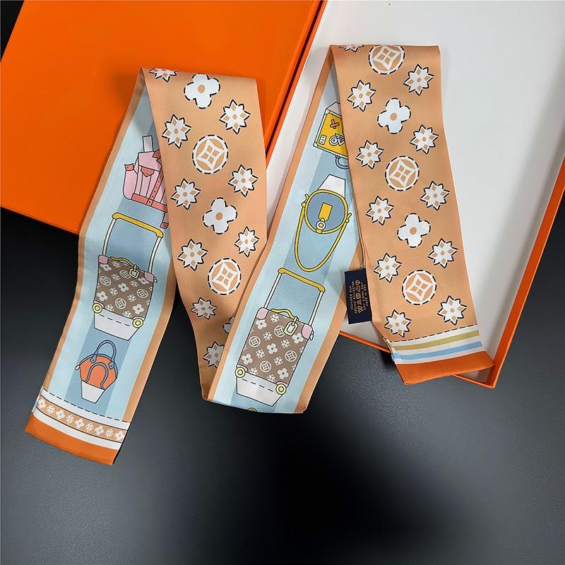 Silk scarf high-end new double-sided printing imitation silk scarf tied handbag headband decorative scarf headband