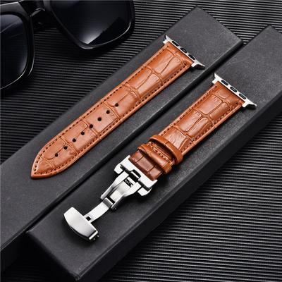 Watchband Bamboo Grain Pattern Leather Straps for Apple Watch Ultra 9 8 7 6 5 4 3 SE Butterfly Buckle Watchband 38 40 41mm 42 44 45 49mm