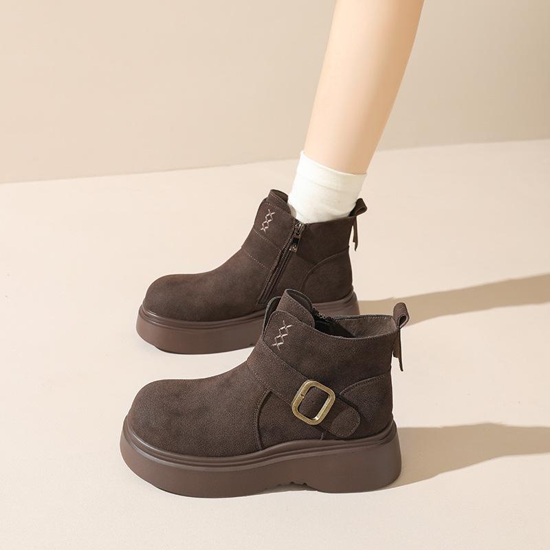 European Fashion Platform Short Boots Women's 2025 Autumn and Winter New Round Head Heightening Chelsea Short Boots Suede Women's Boots