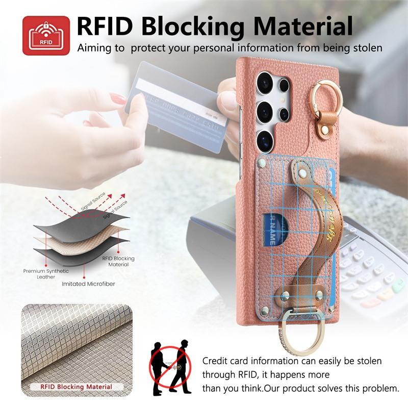 Luxury Wrist Strap Wallet Leather Case for Samsung Galaxy S25 S24 S23 S22 S21 S20 Ultra Plus S23 FE S25 + Card Holder Back Cover