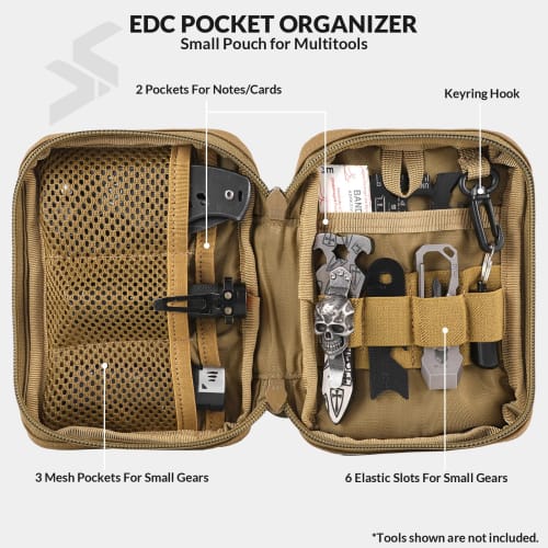 VOTAGOO GEAR EDC Pouch, MOLLE Tactical Bag, Pocket Organizer, Tool Pouch for Men, Nylon Compact Organizer for Multi-Tools (Brown)