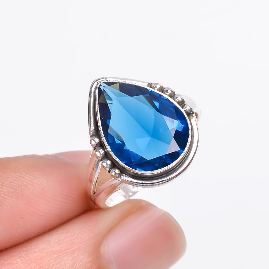 Blue Sapphire Gemstone 925 Sterling Silver Ring V9493, Blue Ring, Pear Ring, Valentin's Day Gift, Gift For Her, Birthday Gift, Handmade Jewelry, Silve