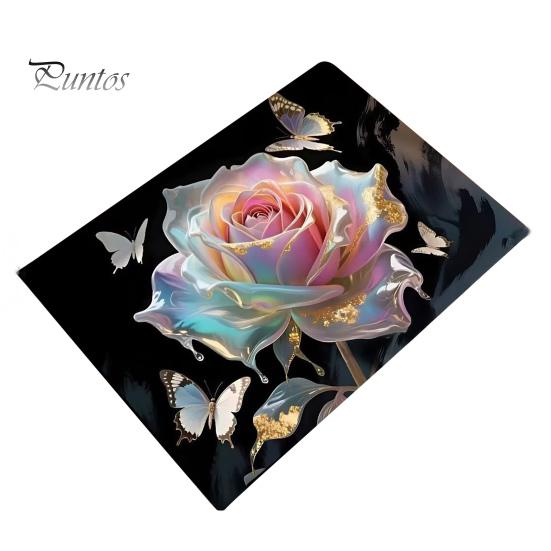 Realistic Rose Bathroom Rug 3D Floor Mat Flower Pattern Non-Slip Bath Anti-slip And Butterflies for Entrance Bedroom Living Room Butterfly Design