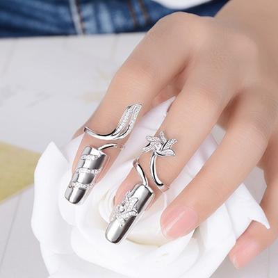 Zink Zinklegierung Mädchen Geschenk Blume Strass Fingernagel Schutz Fingerring Modeschmuck Damen Nagelring