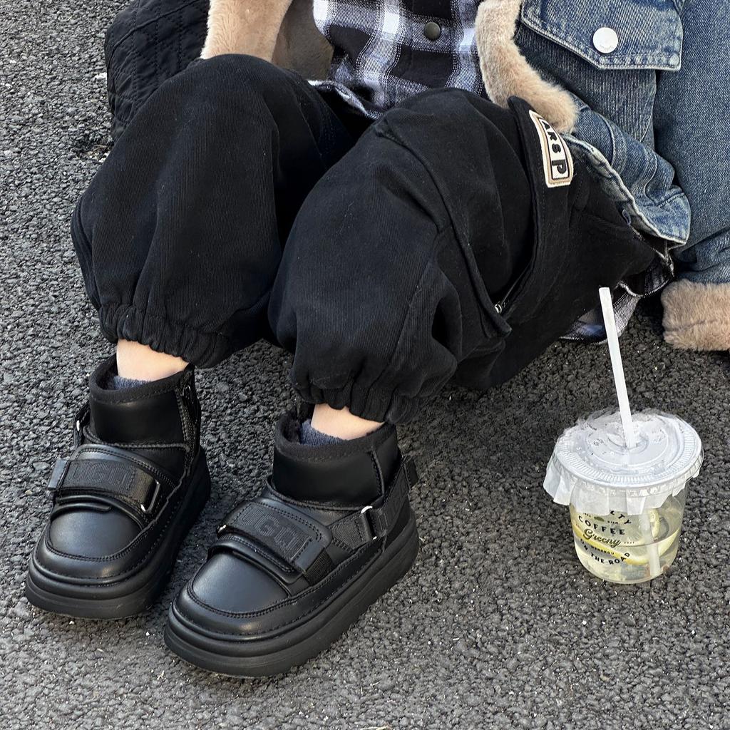 Bottes de Neige pour Enfants Chaussures Décontractées Mode Bottes Chaudes en Coton pour Garçons Style Coréen Imperméables Grandes Chaussures en Coton