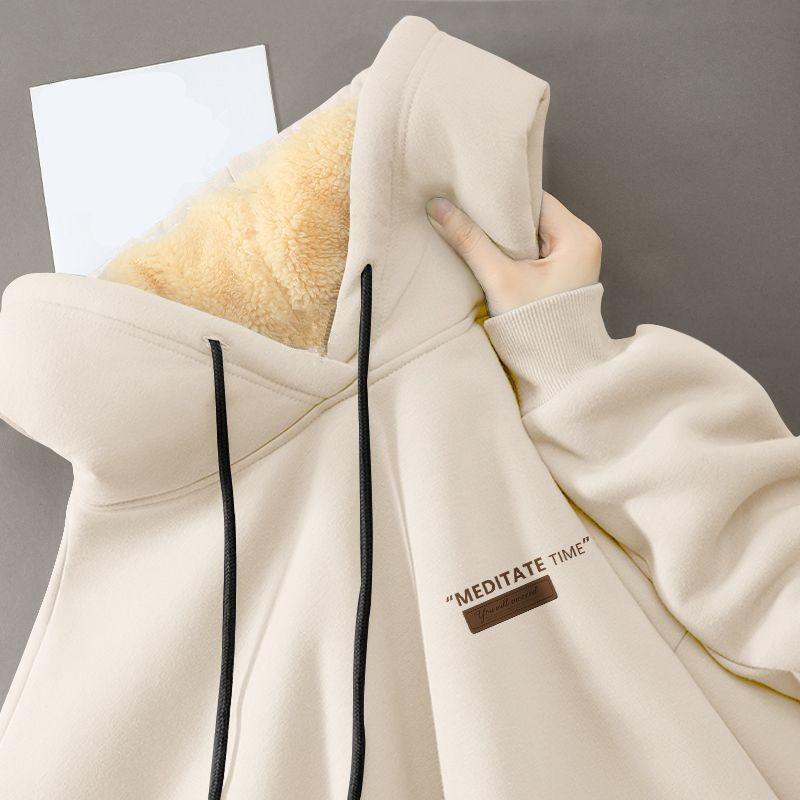 

Парная зимняя толстовка с капюшоном из флиса ягненка, однотонная, на кулиске, с эластичными манжетами, женская, мужская, осенне-зимняя S