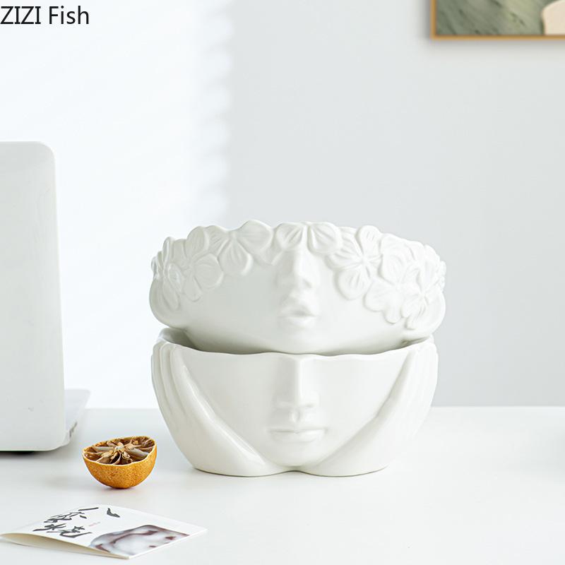 Girl Sculpture Fruit Bowl Creative White Storage Tray Dessert Plate Fruits Plate Living Room Coffee Table Household Fruit Tray