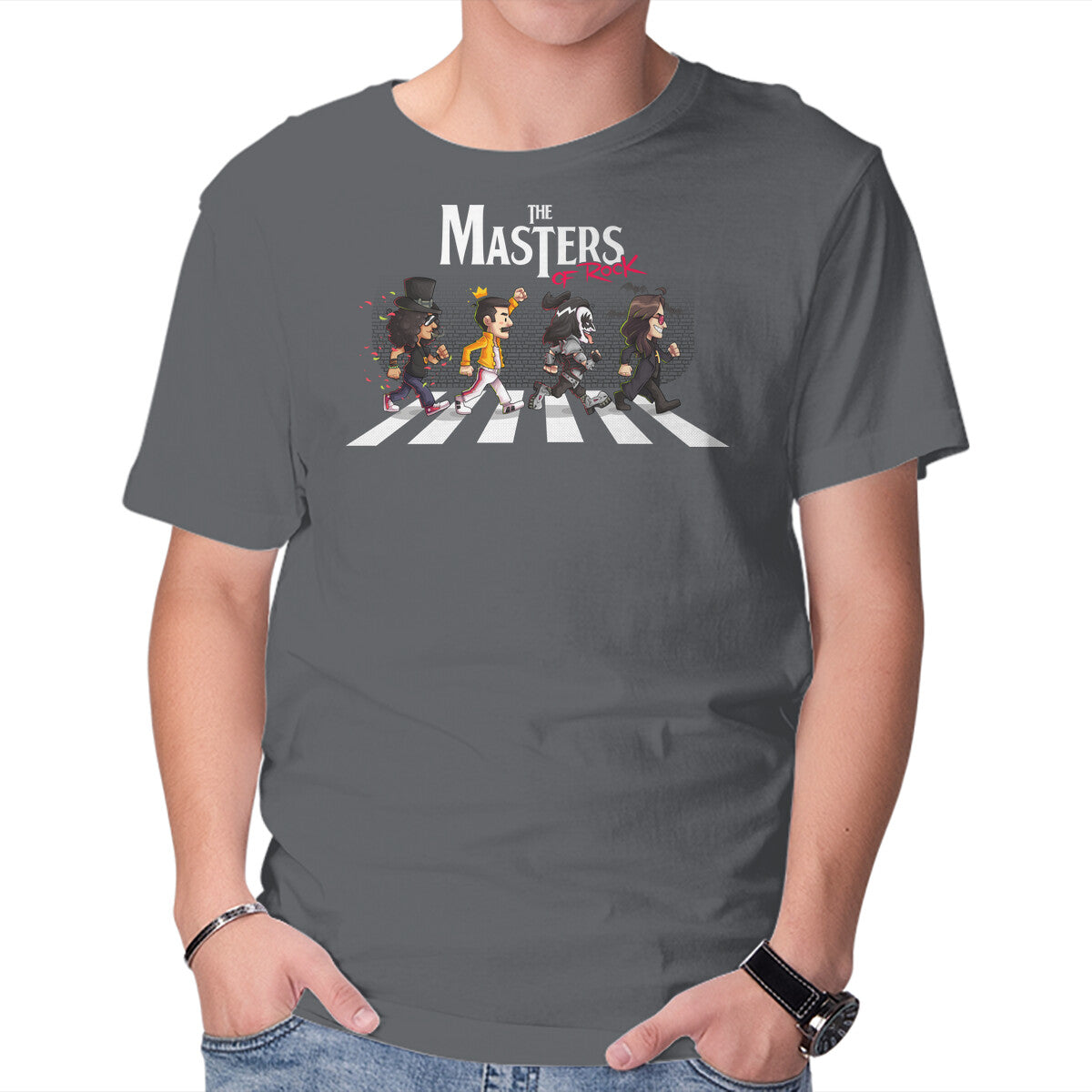 Unisex Crew Neck T-Shirt The Masters Of Rock Graphic Short Sleeve Casual Tee S