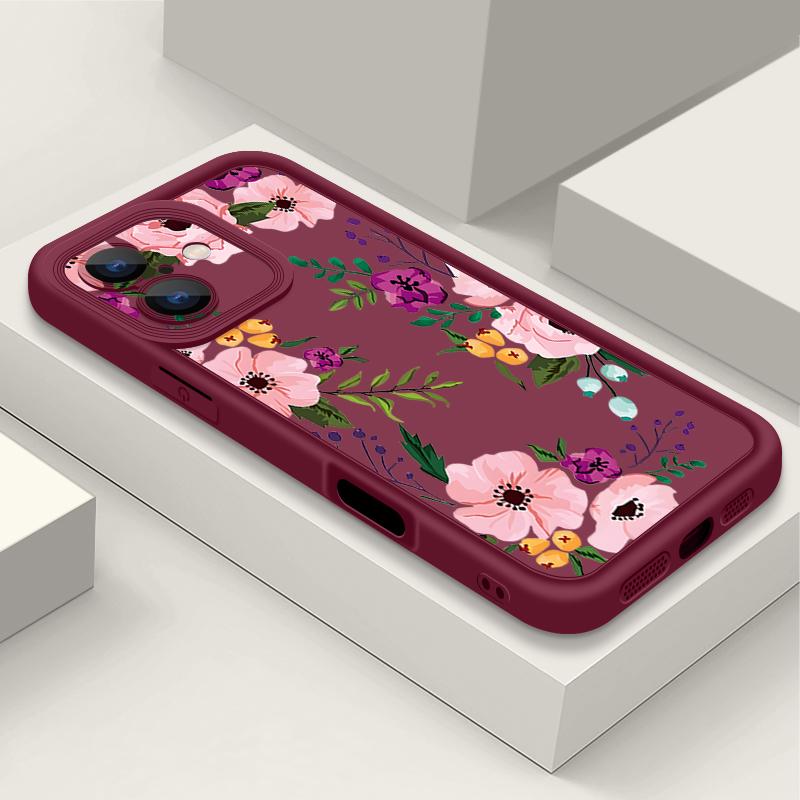 

Чехол для iPhone 16 с мультяшным цветочным узором, противоударный, из ТПУ, силиконовый, мягкий чехол для iPhone 13 14 15 Pro Max 12 11 iPhone 16 Pro Max Funda iPhone 8 / 7 / SE 2 / SE 3 вино красного