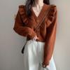 Retro V-Neck Knitted Cardigan - Women's Autumn Slim Fit, Age-Reducing Style Sweater