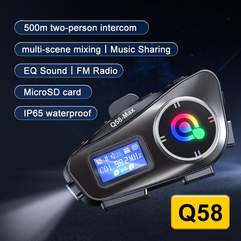 Q58MAX Bluetooth Helmet Headset: Music Sharing, LCD, FM Intercom, MP3 Mixing