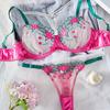 2-Piece Plus Size Naughty Lingerie Set - Sexy Floral Embroidered Sheer Mesh Bra and Thong Costume for Women