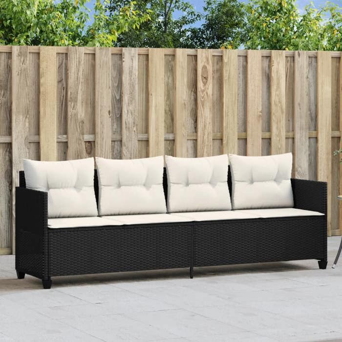 VidaXL Chaise Longue avec Coussins, Siège avec Dossier, Transat avec Housse, Meuble de Jardin Terrasse Patio, Moderne, Noir 368326