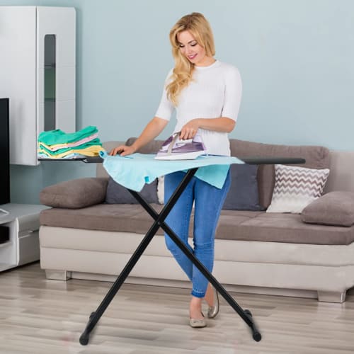 Duwee Height-Adjustable, Foldable Ironing Board with Heat-Resistant Cover and Thick Felt Mat, Sturdy Legs, Black, 33 X 109 Cm (13 X 43 Cm)