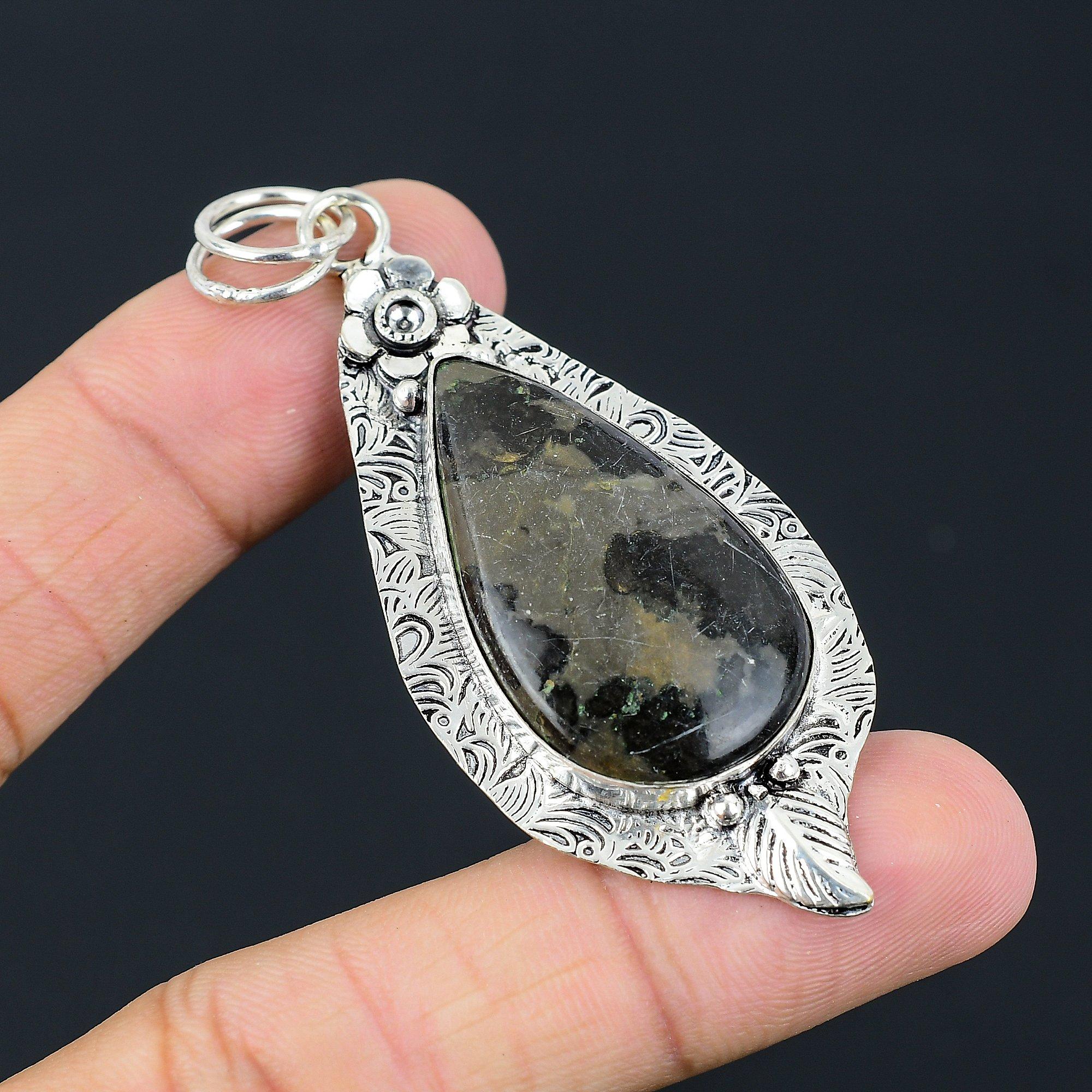 Sisters Day Deal 925 Silver Natural Gabbro Jasper Flower Wife Pendant Jewelry