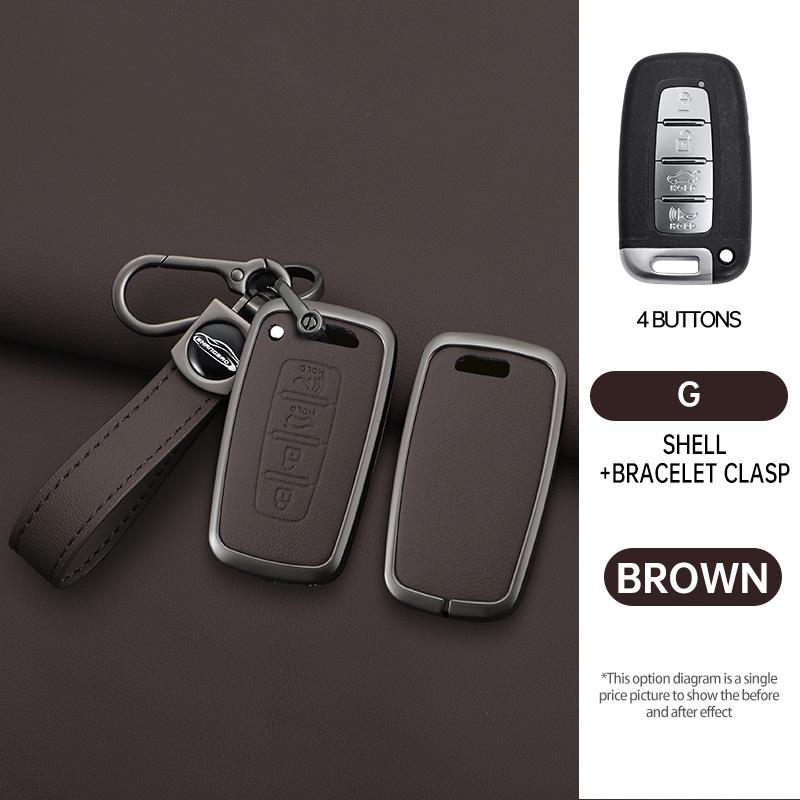 Car Key Case Cover For Hyundai Genesis Coupe Sonata Ix35 For Kia Forte Sportage K2 K5 Zinc Alloy Leather Protector Accessories