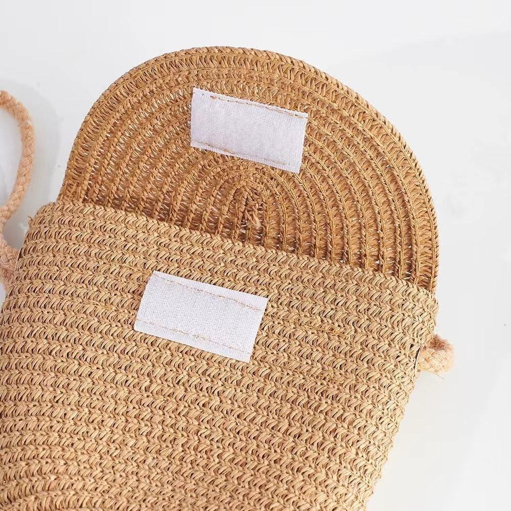 Pure Color Children Straw Bag Handmade Rattan Bag New Handwoven Beach Bag  Women