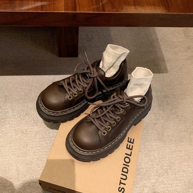 

Lauren College~ Classic Lace-Up Round Head Versatile Low Heel Small Leather Shoes Women 40