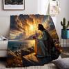 Jesus Prayer Flannel Throw Blanket Soft Lightweight All Season Seascape Sunset Print Spiritual Home Decor Sofa Travel Blankets