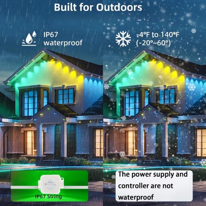 50FT/100FT/150FT/200FT/300FT Smart Permanent Outdoor Lights IP67 Waterproof Eaves Light with Alexa & Google for Halloween Decor