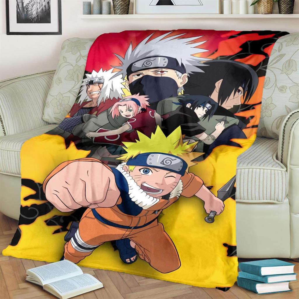 Anime-Naruto Print Blanket Warm Comfortable Flannel Blanket for Bedrooms, Sofas, Beds, Chairs, Picnics, Travel -LXR68