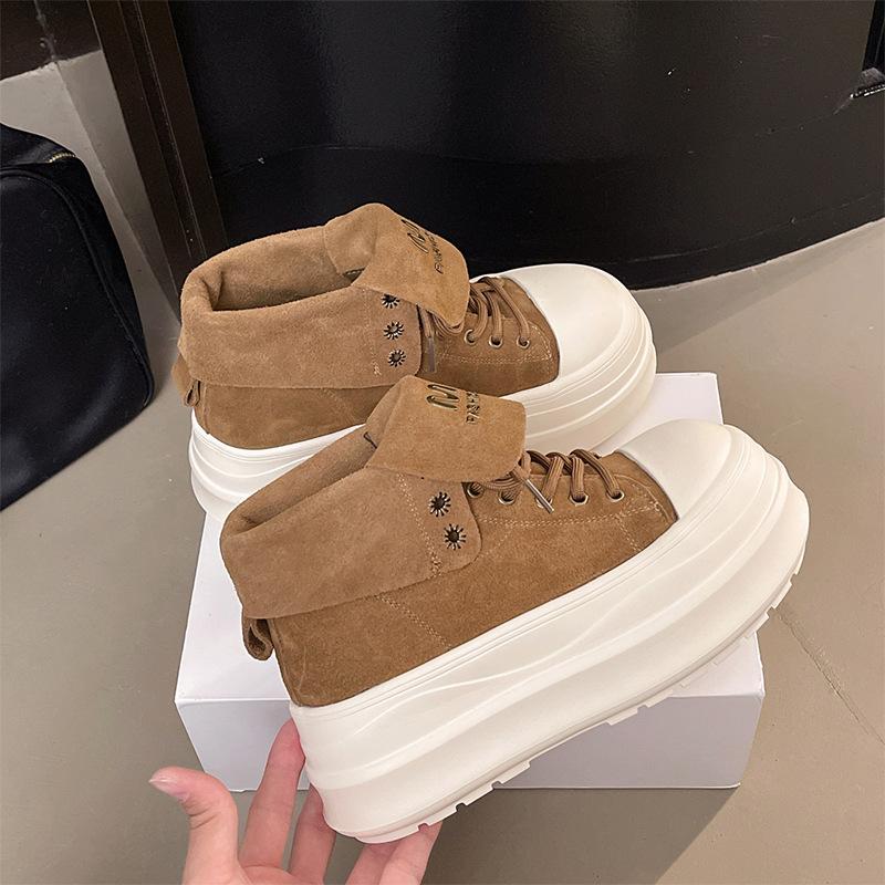 

Женские парусиновые кеды на высокой толстой подошве 2025 осень-зима ретро европейский и американский стиль с большим носком на шнуровке матовые рабочие рыцарские ботинки f 40