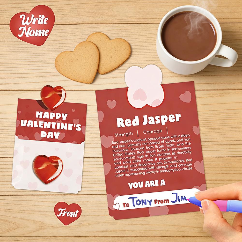 24pcs 2CM Heart-shaped Stone+Valentine's Day Cards, Valentine Exchange Party DIY Cards For School Classroom Gatherings