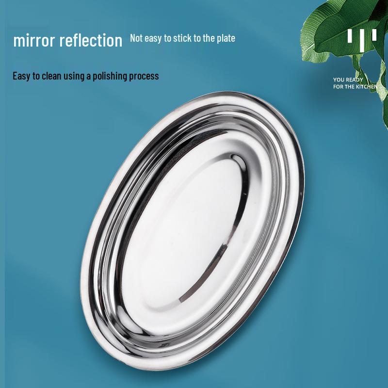 304 Stainless Steel Deep Oval Fish Plate: Thickened Egg-Shaped Dish for Steaming, BBQ & More. Ideal for Home Dining.