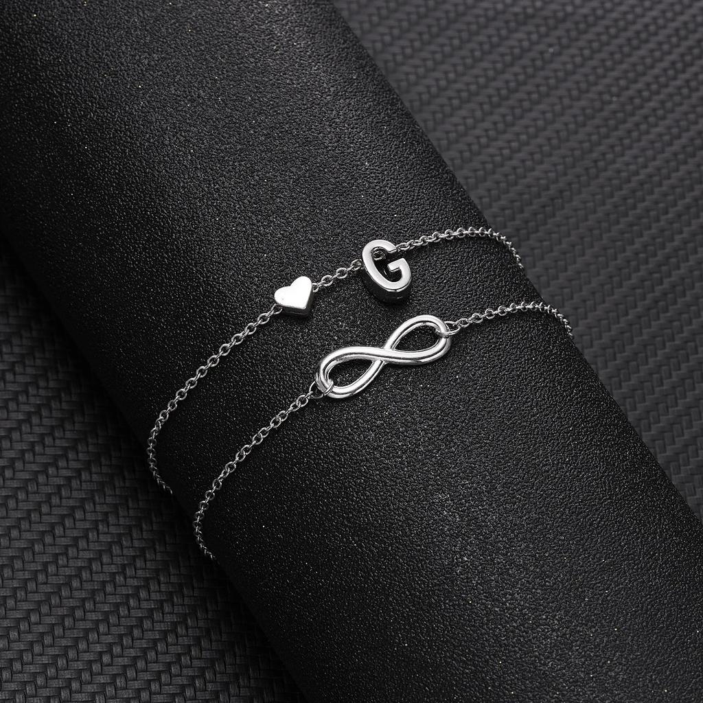A-Z Letter Initial Anklet For Women Silver Color Initial Heart Anklet Bracelet Leg Chain Beach Party Travel Foot Jewelry