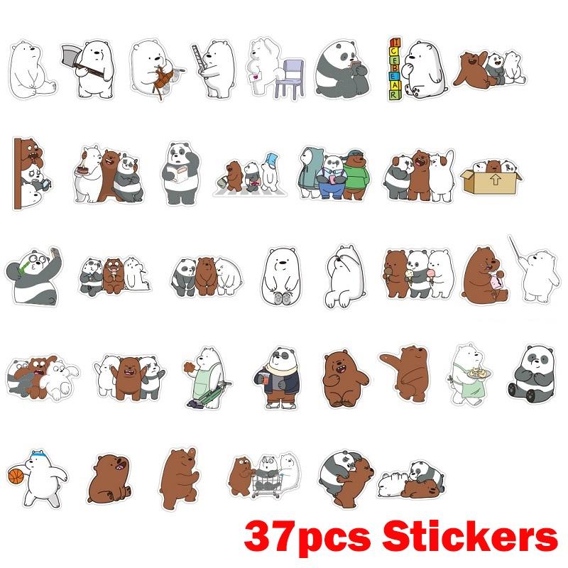 Lebhafte 37 Stück We Bare Bears Wasserdichte Graffiti-Aufkleber für Gepäck und Elektronik