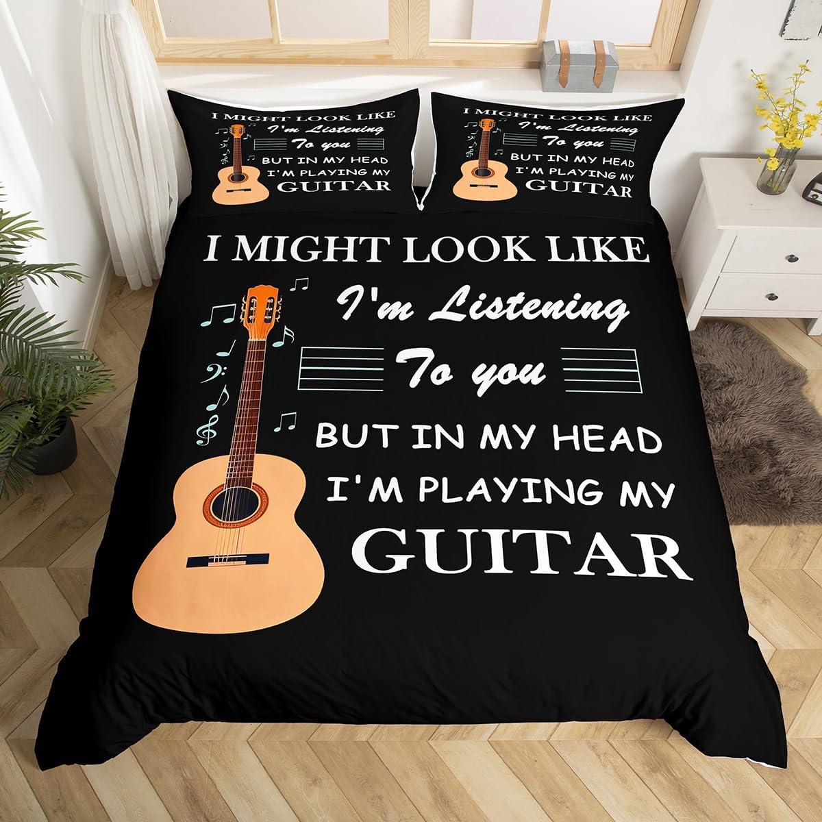 

Guitar Duvet Cover TwinModern Music Themed Bedding Set Kids Cool Hip Pop Inspired Bed CoverMusical Instrument Comforter Cover EU Single(135*200cm)3pcs
