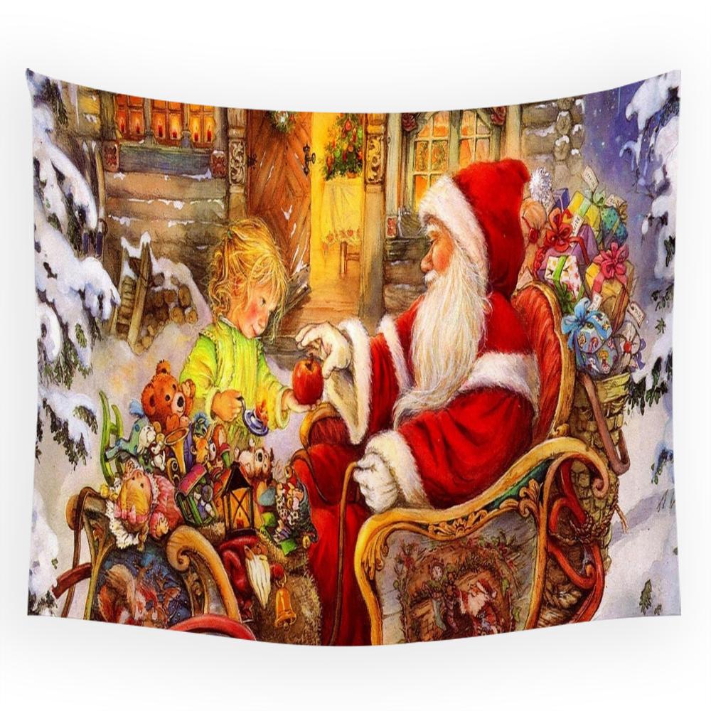 Christmas Santa Claus Decorative Print Pattern Tapestry Home Living Room Bedroom Wall Decoration Background Fabric Tapestry
