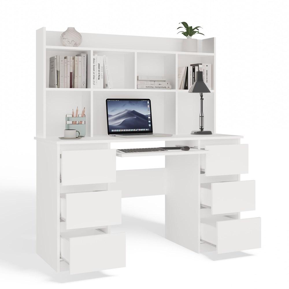 Escritorio Kuba con Estante Blanco Juego de 6 Cajones Estantes para Oficina Habitación de Trabajo