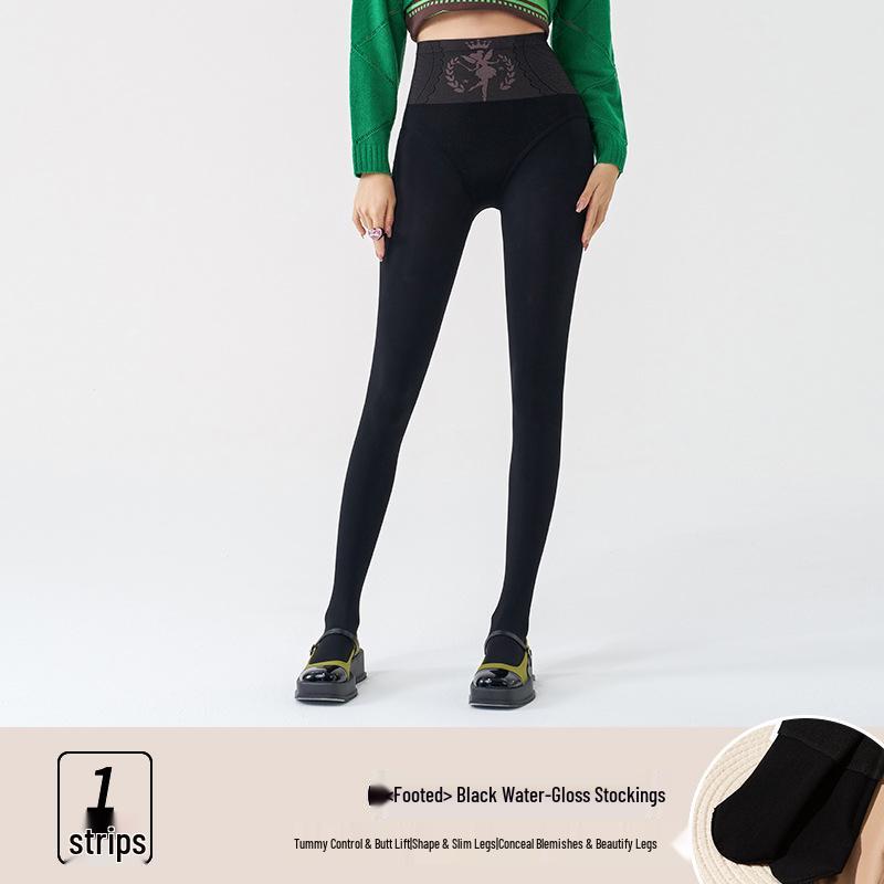 Women's High Waist Nude Feel Sheer Black Leggings with Velvet-Lined Tights