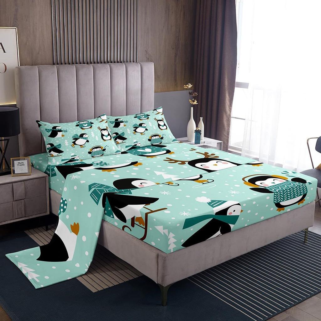 Christmas Element Pattern Mattress Four-Piece Bedding Set Bedroom Dormitory Bedding Decoration
