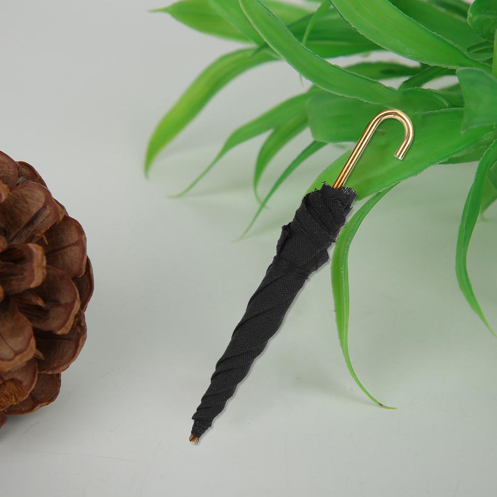 2 Pcs Miniature Umbrella Black Cloth DIY Doll House Decorative Accessory 1:12