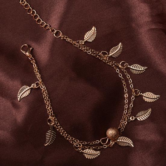 Double Layer Leaves Charm Anklet Foot Chain Summer Women Sandal Ankle Bracelet