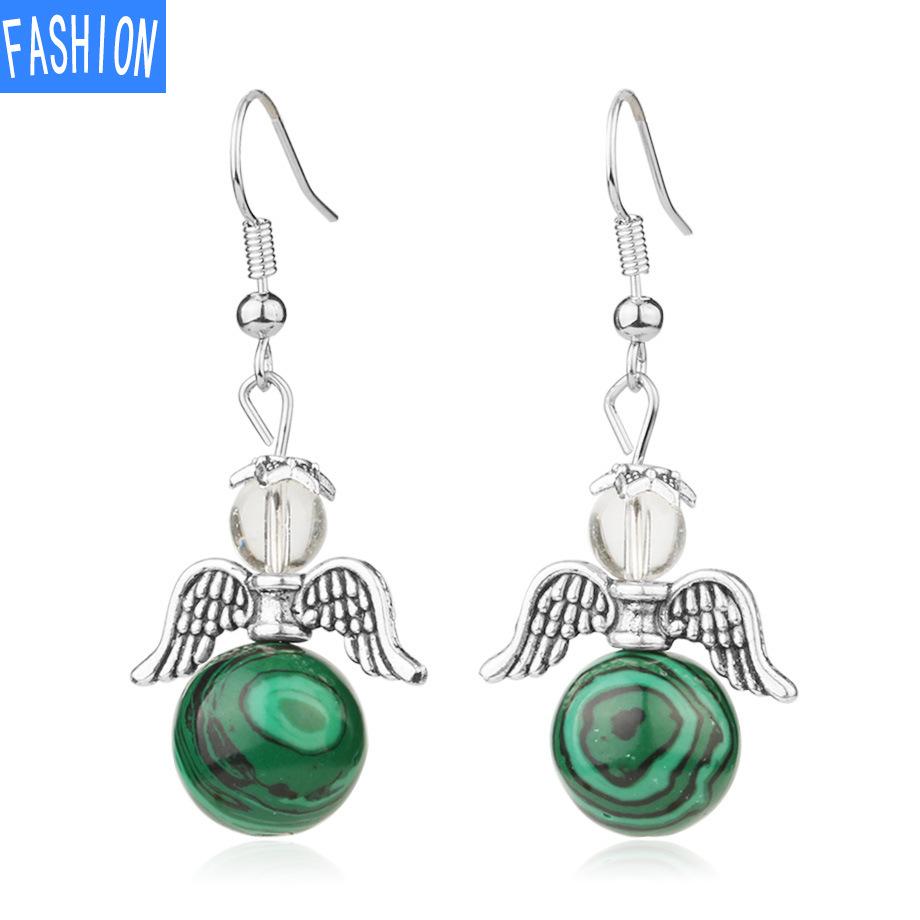 European and American Trinkets Natural Crystal Angel Wings European and American Earrings Autumn and Winter Kaai Female Earrings