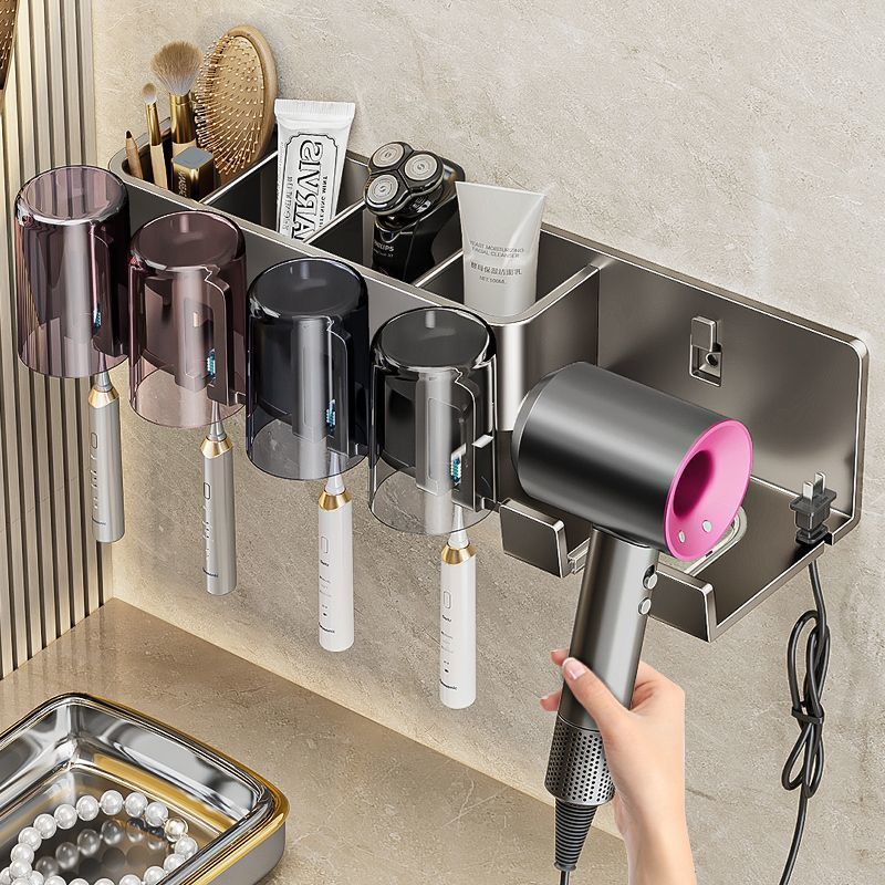 Supply Toothbrush Holder, Shelf, Non-Punching Mouthwash Cup, Hair Dryer Integrated Bathroom Wall Rack