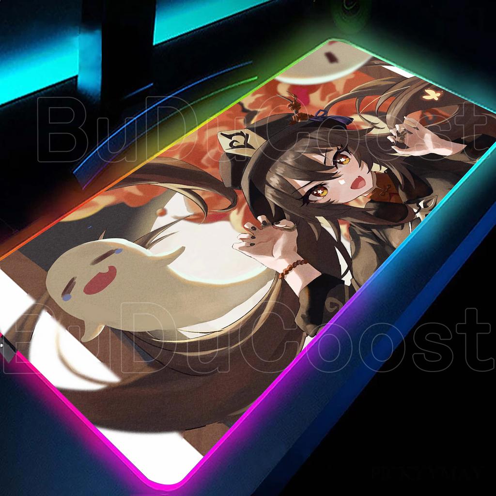 Cute Girl Genshin Impact RGB Mouse Pad Hu Tao Mousepad Kawaii Table Large Size Computer Mats Anime Keyboard E-Sports Accessories