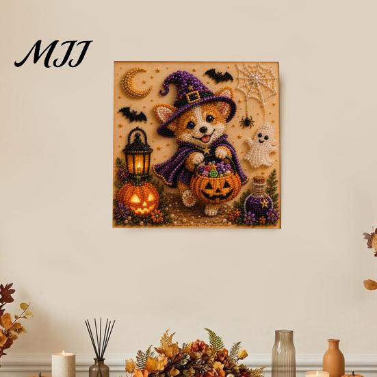 Therapeutic Art for Beginners Halloween Faux Pearl Painting Kit, Puppy Ghost 3D Craft Unique Handmade Gift Idea Adults Beginners, Home Wall Decor, DIY