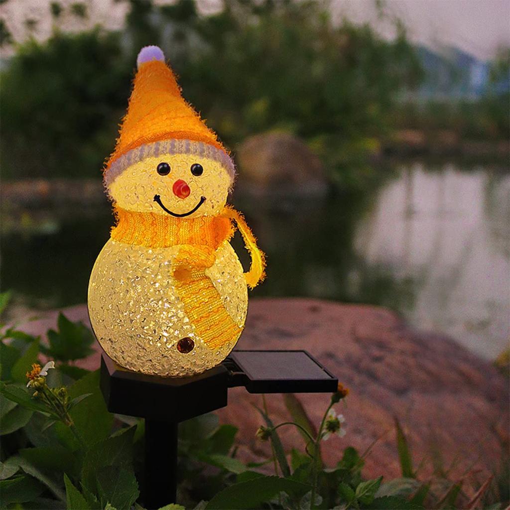 Lanito Christmas Snowman Solar Garden Figurine 2 Pieces LED Garden Christmas Decoration Recessed Automatic Night Garden Christmas Ornaments Lights,