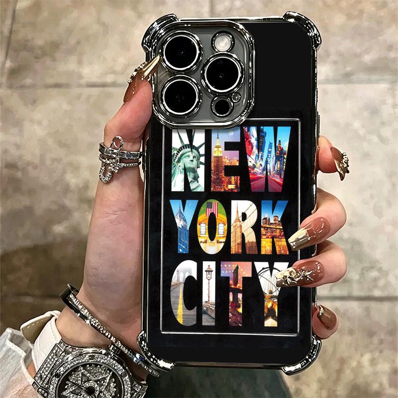 NYC New York City Soft Phone Case For iPhone 15 16 17 Air 14 Pro Max 16E Plus 13 12 Mini Plating Anti-Fall Fundas