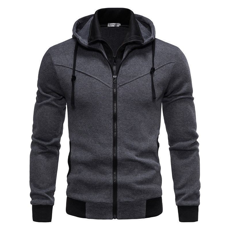 2025 Men's Fashionable Casual Two-Piece Slim-Fit Contrasting Color Hooded Cardigan Jacket