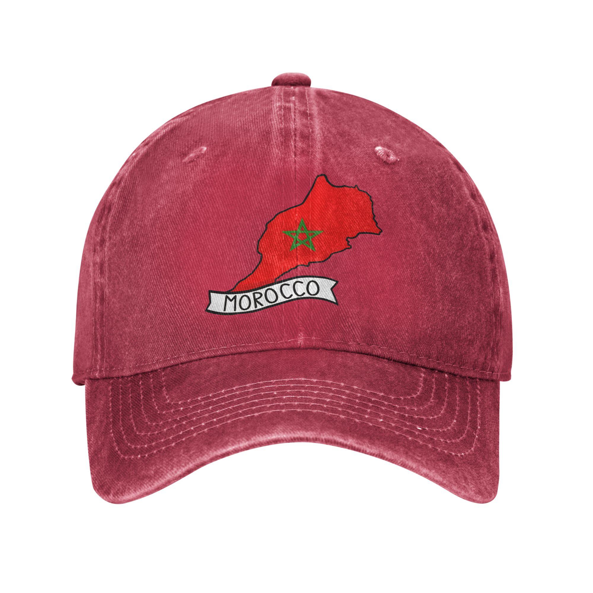 Washed Baseball Cap Morocco Flag Map Sticker  Summer Trucker Hat For Unisex Men  Casual Tennis Skate Sun Baseball Caps One Size
