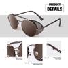 Retro Round Polarized Steampunk Sunglasses for Men and Women, Side Shield Goggles, Gothic S92 - Advanced Polarization, Brown Frame Brown Polarized