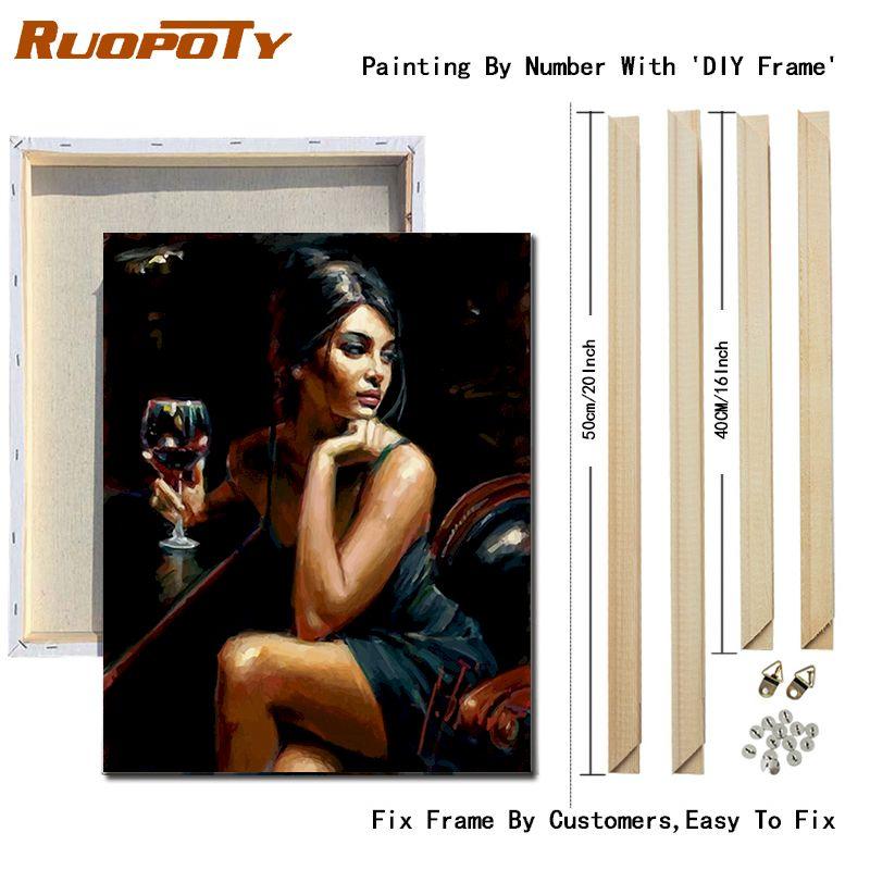 

Ruopoty Современная женская картина по номерам, ручная работа, украшение для дома, рисунок, картина на холсте для домашнего декора 40x50 см