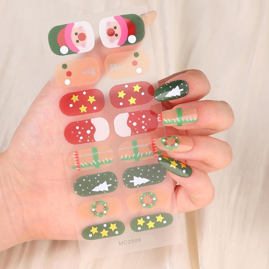 16-Piece European/American Christmas Gel Nail Stickers – No-Bake, French Manicure Style